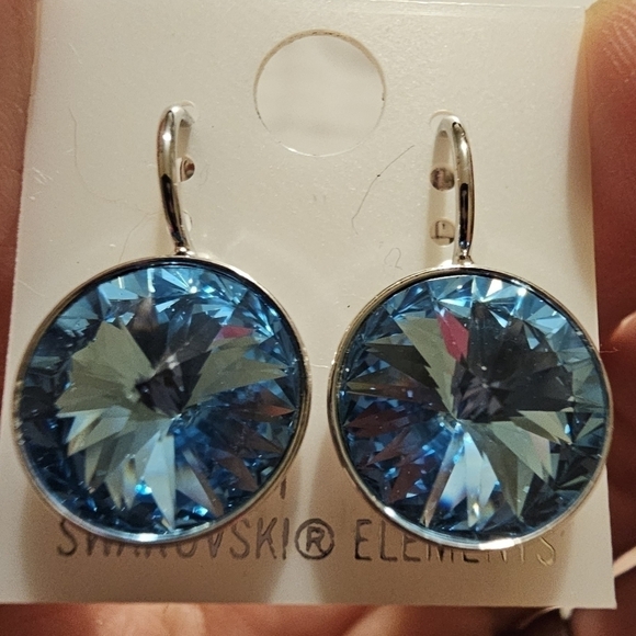 Swarovski Element Baby Blue Earrings. L. NWT! 15mm. Party. WorkWeddingSparkling - Picture 2 of 7